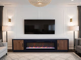 Aria 83 inch Fireplace TV Stand for TVs up to 95 inches, Minimal Assembly, Black and Walnut Finish B108P292261