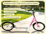 Pink 16" Inflatable Youth Scooter Kick Scooter with Adjustable Handlebars, Double Brakes, Basket 43839061