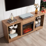 TV Stand Electric Fireplace TV Stand Glass Shelves, 3D Fireplace TV Stand LED Lights Wood W2275P257558