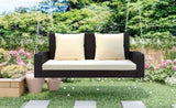 GO 2-Person Wicker Hanging Porch Swing with Chains, Cushion, Pillow, Rattan Swing Bench for Garden, WF285005AAD