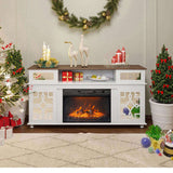 White Media Console with Mirror Doors - 60" TV Stand for 23" Fireplace, 2 Doors, 2 Drawers & 27312652