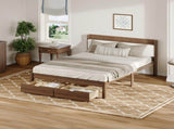 Full Size Bed with Storage Drawers, Upholstered Headboard, Solid Wood Slat Support, No Box Spring W5767P517426