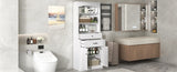 White Bathroom Storage Cabinet with Two Doors, Drawers, Adjustable Shelf & Three Open Shelves N725P252486K