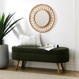 Ottoman Oval Storage Bench,Rubber Wood Legs, Green W487P220595