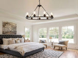 34.25'' Modern 9-Light Black Wagon Wheel Chandelier With Light For Living Dining W5008P468519