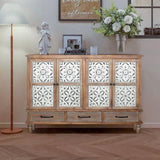 59.06" Chic Natural Wood Accent Cabinet, 4 Doord 3 drawers Sideboard Buffet with Adjustable Shelves, W2295P290643