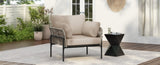 36" Beige Iron Lounge Chair with Rope Weave Design and Plush Cushions, Perfect for Indoor and N767P237035G
