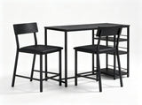 Bar Table and Stool Set 1 Table 2 Stools, Black Wood Grain MDF Tabletop & Gold Metal Frame, Padded 27543993
