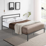 Queen Size Metal Bed Frame with Headboard Charcoal Grey W31181462
