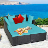 Turquoise Outdoor Rattan Daybed with Upholstered Cushions 76934581