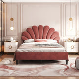 Full Size Upholstered Platform Bed with Flower Pattern Velvet Headboard, Bean Paste Red WF305290AAH