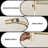 Brushed Gold Kitchen waterfall faucet with down sprayer, single handle kitchen sink faucet with W1217P146514