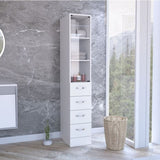 Linen Cabinet 68" H, Three Shelves, Four Drawers and Metal handles, White B097120600