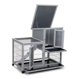 ZNTS Detachable Rabbit Hutch with Removable Tray and Rolling Casters, Gray+White W2181P190614