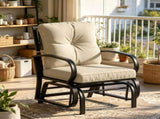 Beige Outdoor Glider Chair with Cushions Steel Frame Patio Furniture Curved Armrests for Garden Yard 77363000