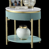 ZNTS Glam Contemporary Light Teal 1pc End Table White Faux Marble Top Living Room Table Open Bottom B011P184960