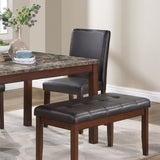 ZNTS Classic Stylish Espresso Finish 5pc Dining Set Kitchen Dinette Faux Marble Top Table Bench and 3x B011P148645