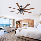 ZNTS Modern 66 Inch Ceiling Fan With 6 Speed Wind 8 Blades Remote Control Reversible DC Motor With Light W934P189487