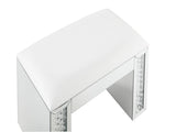 Nysa Ivory Synthetic Leather , Mirrored & Faux Crystals Vanity Stool B2726P448753