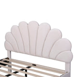 Full Size Upholstered Platform Bed with Flower Pattern Velvet Headboard, Beige 70479085