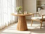 19.7" Round End Table, Wood Pedestal Side Table with Fluted Base, Accent Table for Living Room & 02042278