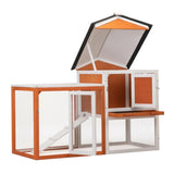 ZNTS 2-Story Wooden Rabbit Hutch Bunny Cage, Chicken Coop, Pet House for Small Animals, Orange + White W2181P151907