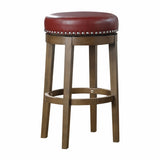 Round Swivel Bar Stools Set of 2, Red Faux Leather 360-degree Swivel Seat Nailhead Trim Solid Wood B011P201574
