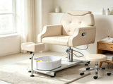 PVC Iron Frame Manual Reclining Pedicure Chair with Stool & Basin, Sand Color 16614721