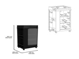 Bar Cart with Glass Door, 2-Side Shelves and Casters, Black B097120617