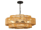 21.65" 2-Tier Black Paper Rope Chandelier, 6xE26 Max 60W Pendant Light with Adjustable Hanging Chain W6558P574568