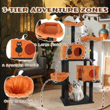 61" Halloween Cat Tree, Large Cat Tower with 2 Spacious Cat Condos, 2 Padded Perches, 2 Hammocks, 04019116