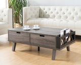 ZNTS Antique Wooden Livingroom Coffee Table with Two Storage Drawers, Distressed Grey & Black B107130987