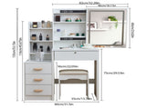 Vanity Desk with Sliding Mirror and Lights, Makeup Vanity Set with 4 Drawers, Stool, Power Outlet, T3685P338705