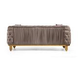 Vanessa Modern Style Button Tufted Sofa Made of Wood and Gold Coated Metal Legs in Taupe Color 698781110416