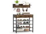 Multifunctional Entryway Storage - 5-Hook Coat Rack 2-Drawer Shoe Stand with 4 Mesh Shelves 31871415