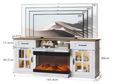 58 Inch Black Gold Oak Fireplace TV Stand with 25 Inch Insert, 2 Doors 2 Drawers & Glass Shelves, 24554748