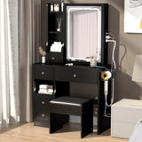 ZNTS Small Space Left Drawer Desktop Vanity Table + Cushioned Stool, 2 AC+2 USB Power Station, Hair dryer 26423251