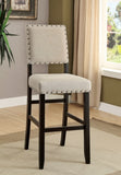 Rustic Charm Ivory Linen Like Fabric 2pcs Counter Height Bar Chairs Kitchen Furniture Nailhead Trim B011P189951