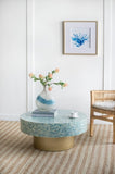 35x35x16" Unique Hyperion Capiz Inlay Drum Coffee Table with Gold Pedestal Base W2078P154261