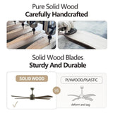 60" Modern Wood Fan with Light and Remote Control,6-Speed Noiseless Reversible DC Motor, W1340P184910