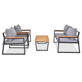 ZNTS 4 Piece Outdoor Patio Lounge Conversation Set, Metal Frame with Acacia Wood Armrest & Tabletop 48002606