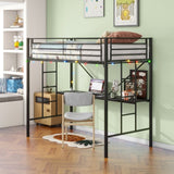 Twin Metal Loft Bed with Desk, Power Outlet and LED Lighted , Safety Guard & Ladder, No Box Spring W840P192240
