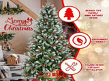 7FT Christmas Tree with 2178 Tips, Red Berries & Pine Cones Snow-Dusted PEPVC Branches, Hinged 77529072