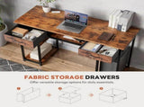 48 Inch Computer Desk with 2 Fabric Drawer Storage Shelf Gaming Writing Table, Rustic Brown 00069430