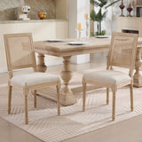 French Country Dining Chairs Set of 2, Upholstered Chairs with Nature Rattan Square Back, Wire W3426P324535