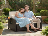 Patio Rattan Daybed Set, 2-in-1 Wicker Loveseat Sofa with Multipurpose Ottoman & Retractable Side 71173941