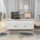 Storage Bench with 3 Shutter-shaped Doors, Shoe Bench with Removable Cushion and Hidden Storage 70290505