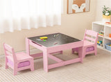 2-in-1 Kids Activity Table and Chairs Set, Double-Sided Whiteboard & Blackboard, with Hidden 49993944
