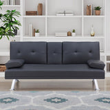 Black Leather Office Double Folding Sofa Bed with Matching Coffee Table, Multifunctional Design W3356P298488