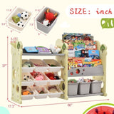 Kids Bookshelf Toy Storage with 17 Bins and 5 Bookshelves, Multi-functional Nursery PP300106AAF